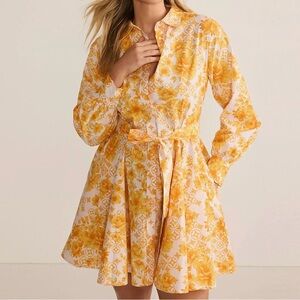 Lands’ End Floral Patterned Women's Poplin Button Front Dress with Godets